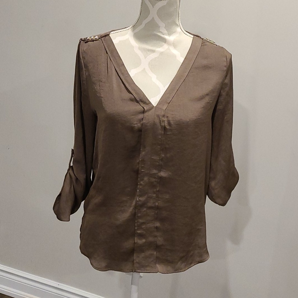 Zara brown blouse with gold studded shoulder